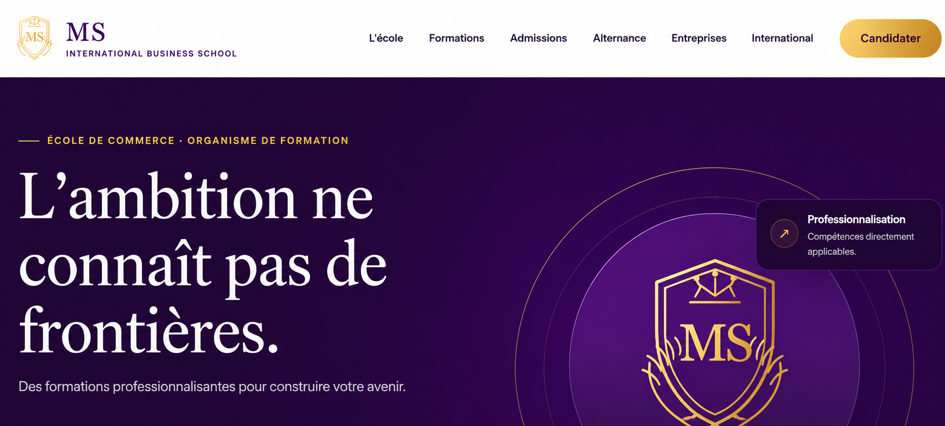Conception et développement du site de MS International Business School