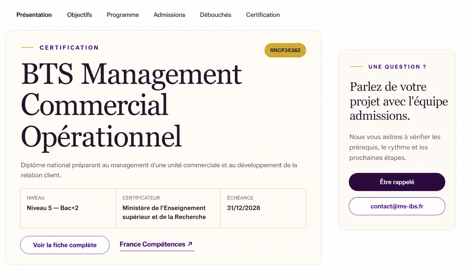 Conception et développement du site de MS International Business School — vue 2