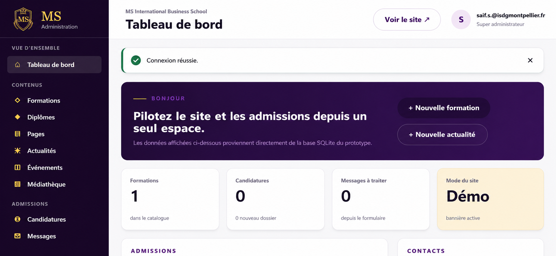 Conception et développement du site de MS International Business School — vue 4